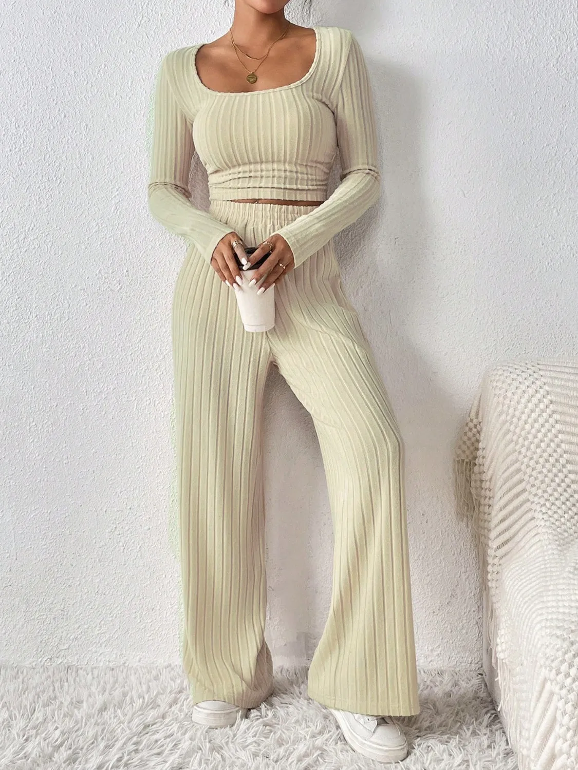 🌟 Honey Scoop Neck Long Sleeve Top and Pants Set 🌟