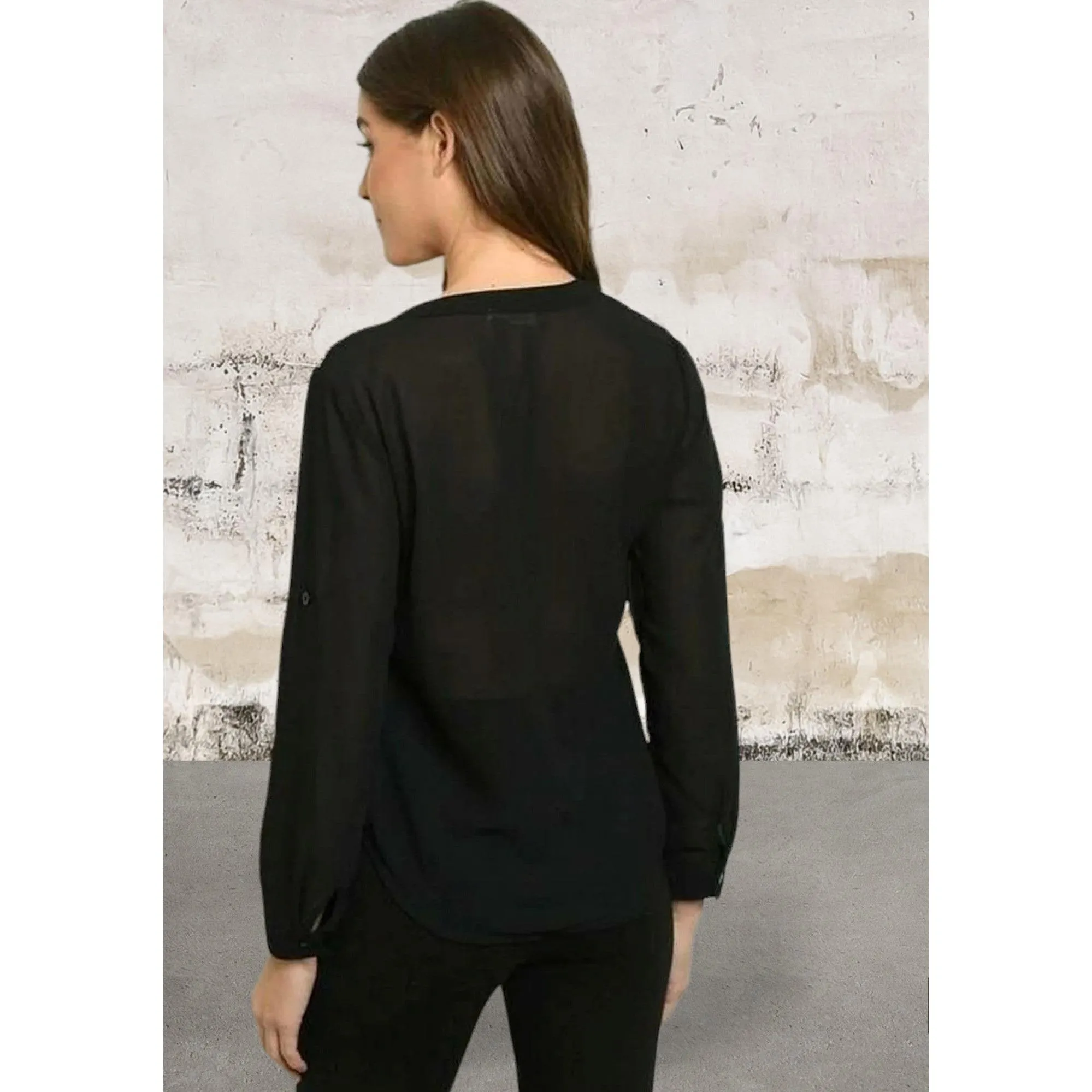 Black long sleeve leopard sequins front top