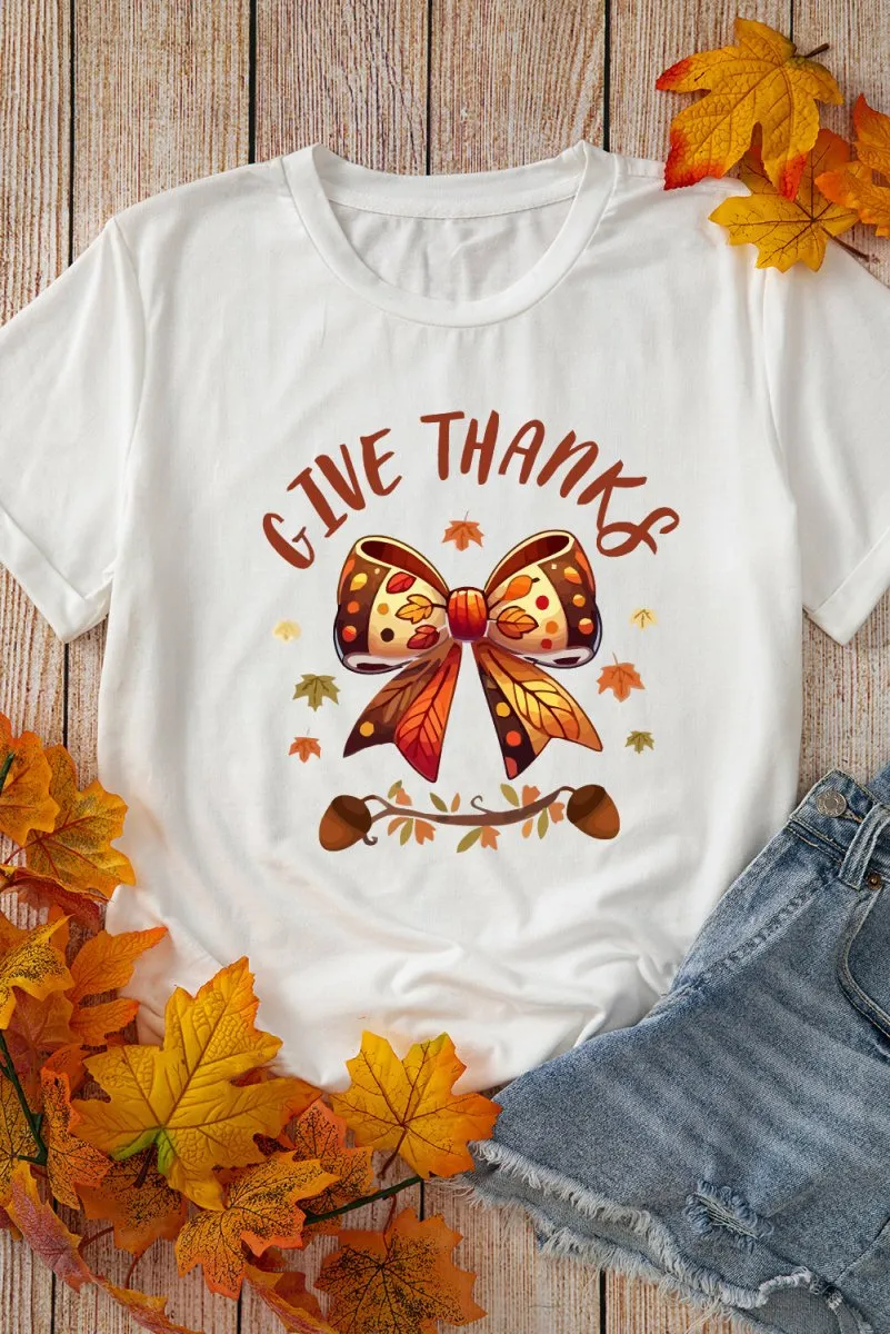 Bow "GIVE THANKS" Graphic T Shirt