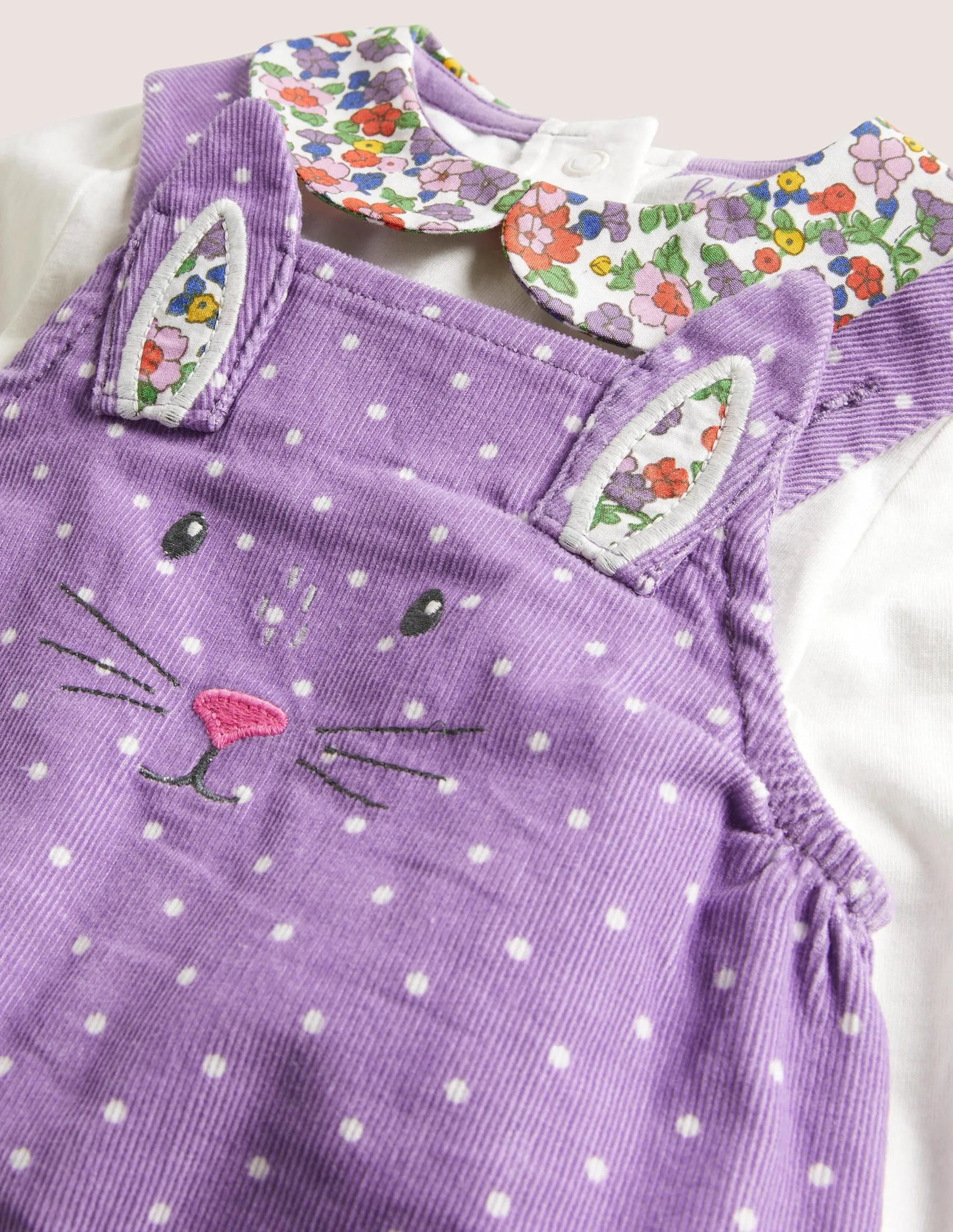 Cord Dungaree Set-Aster Purple Pin Spot Bunny