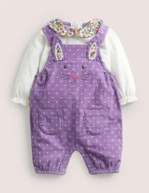 Cord Dungaree Set-Aster Purple Pin Spot Bunny