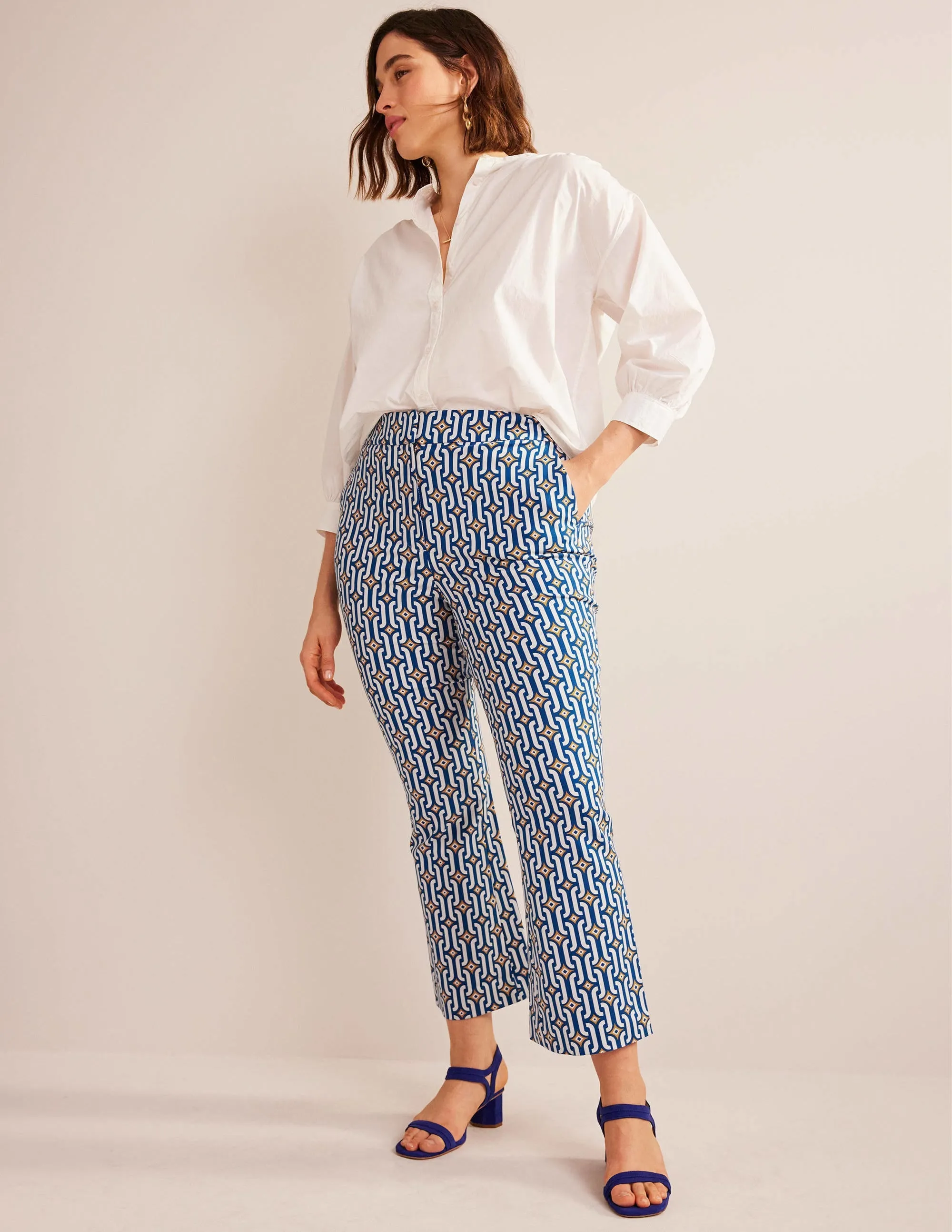 Cropped Flared Trousers-Sapphire, Azure Geo