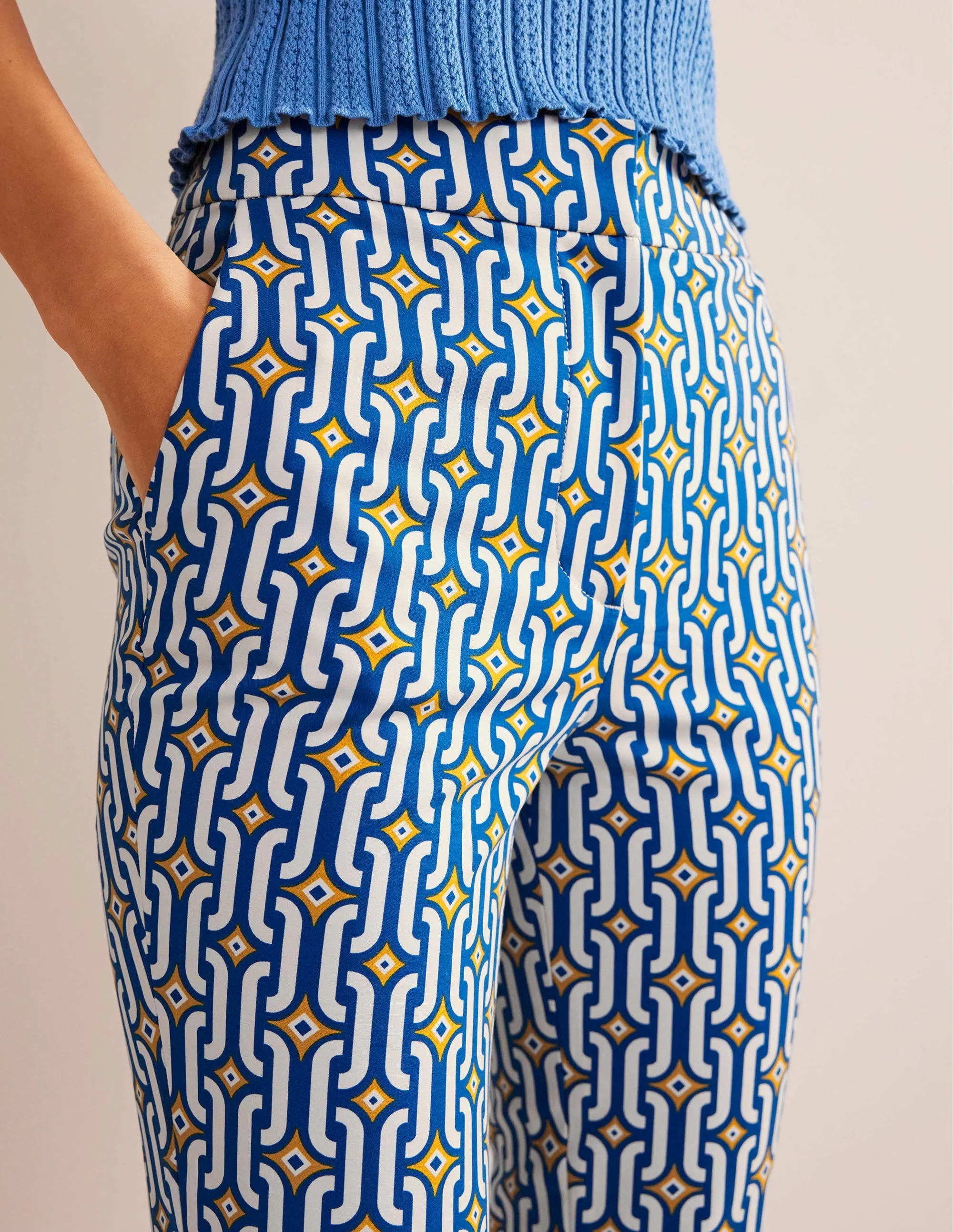 Cropped Flared Trousers-Sapphire, Azure Geo