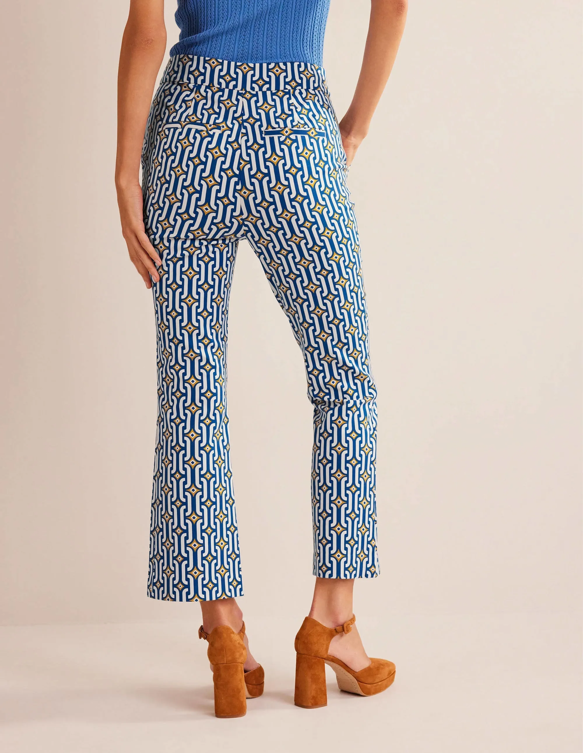Cropped Flared Trousers-Sapphire, Azure Geo