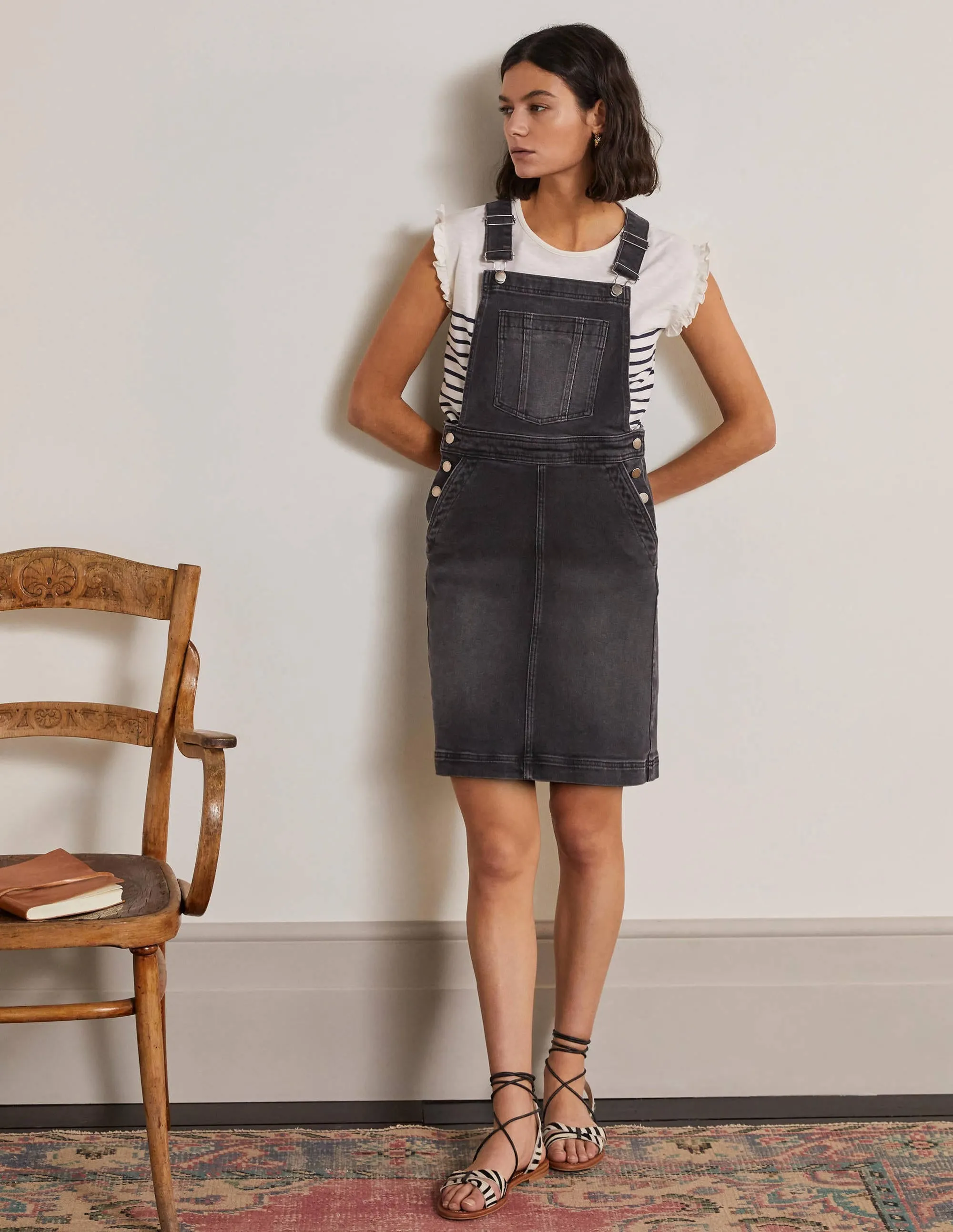 Easy Dungaree Dress-Washed Black