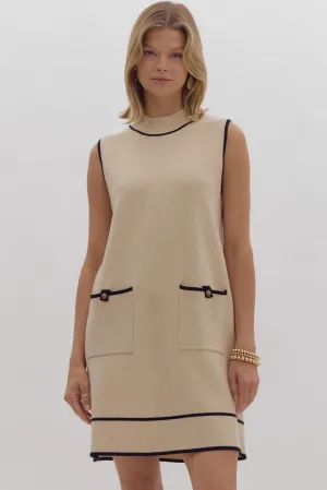 Ecru Sleeveless Sweater Shift with Black Trim