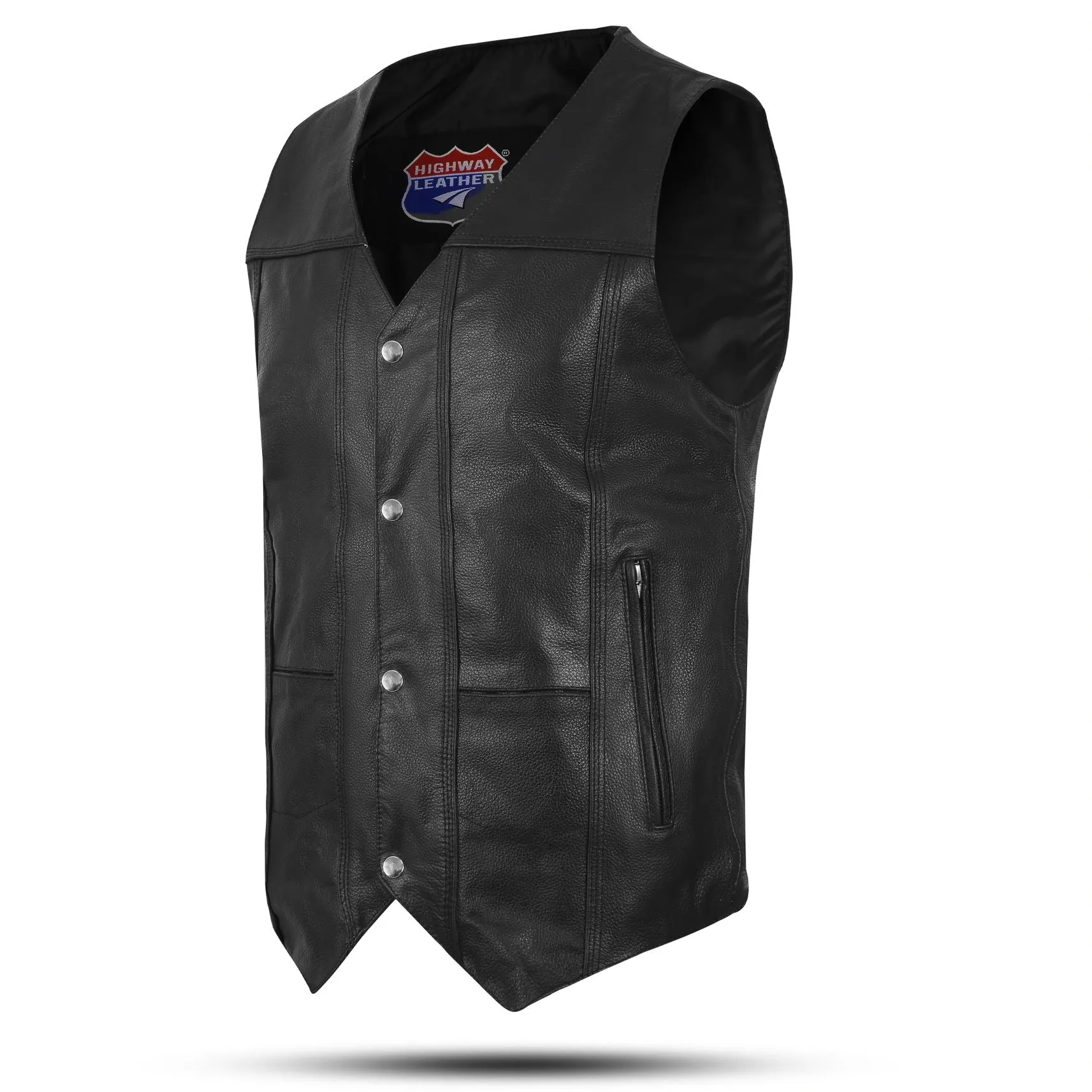 HL3700SPT Men's Black Classic V-Neck Leather Motorcycle Vest | Biker Rider Apparel & Gear