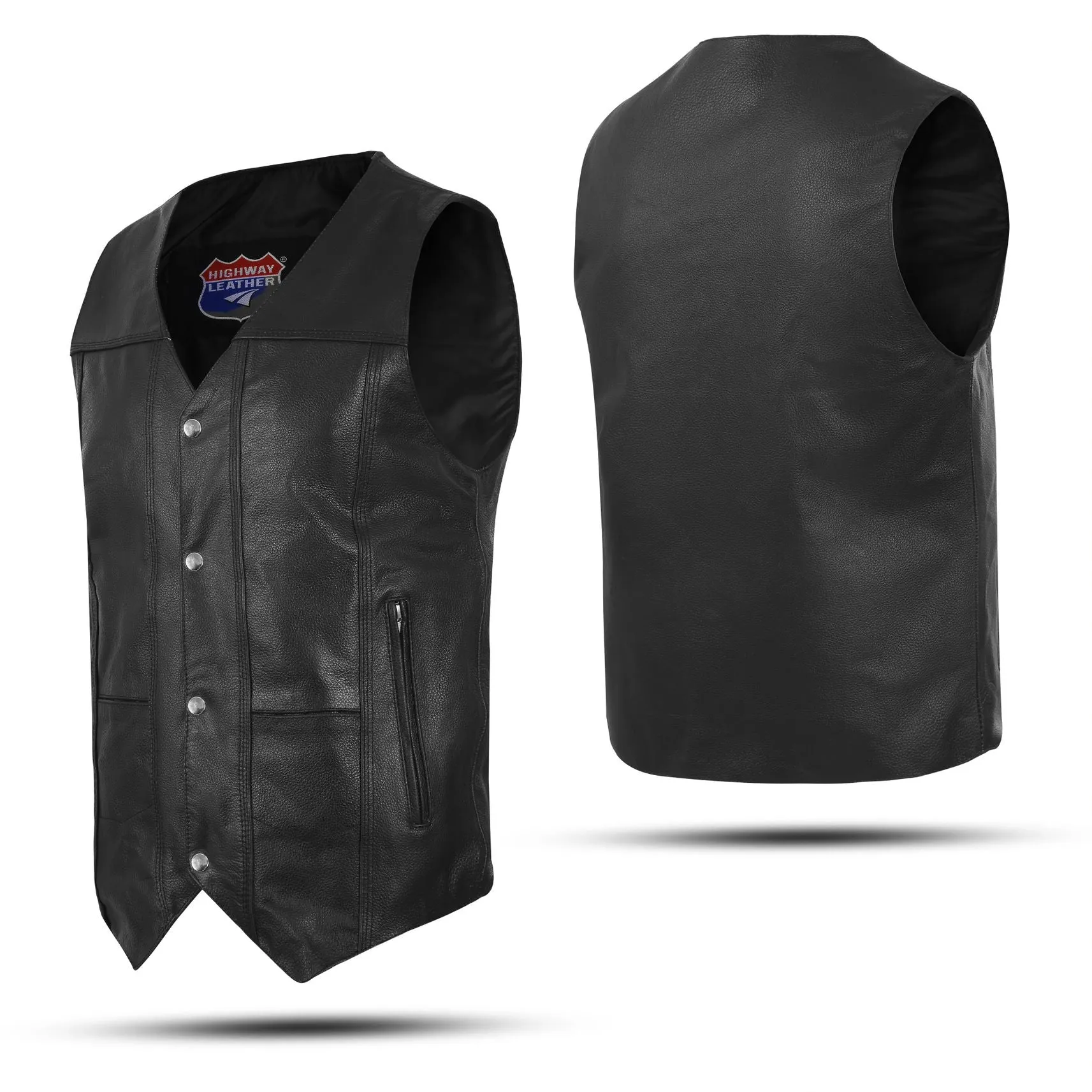 HL3700SPT Men's Black Classic V-Neck Leather Motorcycle Vest | Biker Rider Apparel & Gear