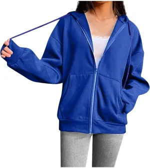hlysgo Zip Up Hoodies for Women, Fashion Hooded Sweatshirt Jacket Casual Long Sleeve Hoodie Teen Girls Fall Jackets
