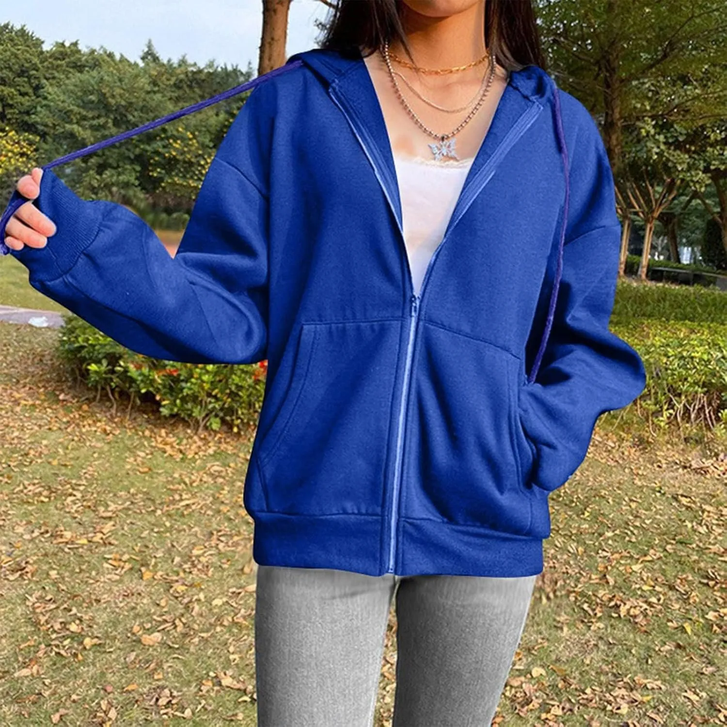 hlysgo Zip Up Hoodies for Women, Fashion Hooded Sweatshirt Jacket Casual Long Sleeve Hoodie Teen Girls Fall Jackets