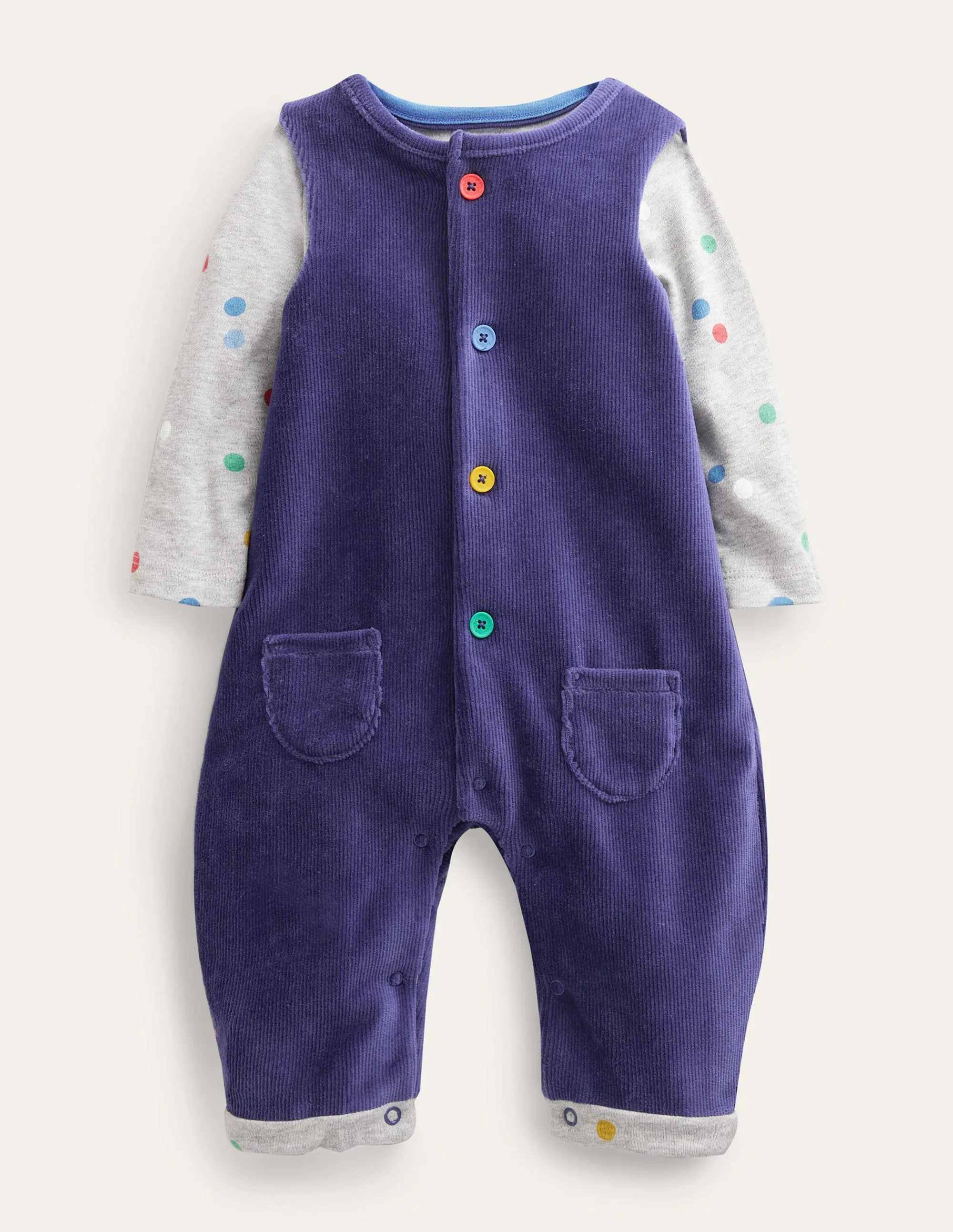 Jersey Cord Dungaree Set-Starboard Blue