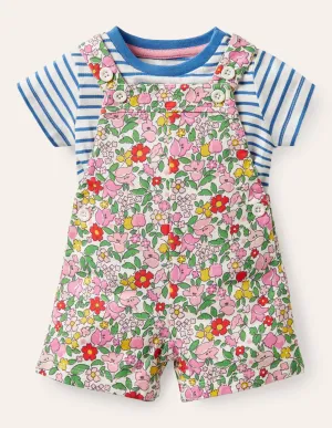 Jersey Dungaree Set-Pink Lemonade Vintage Floral