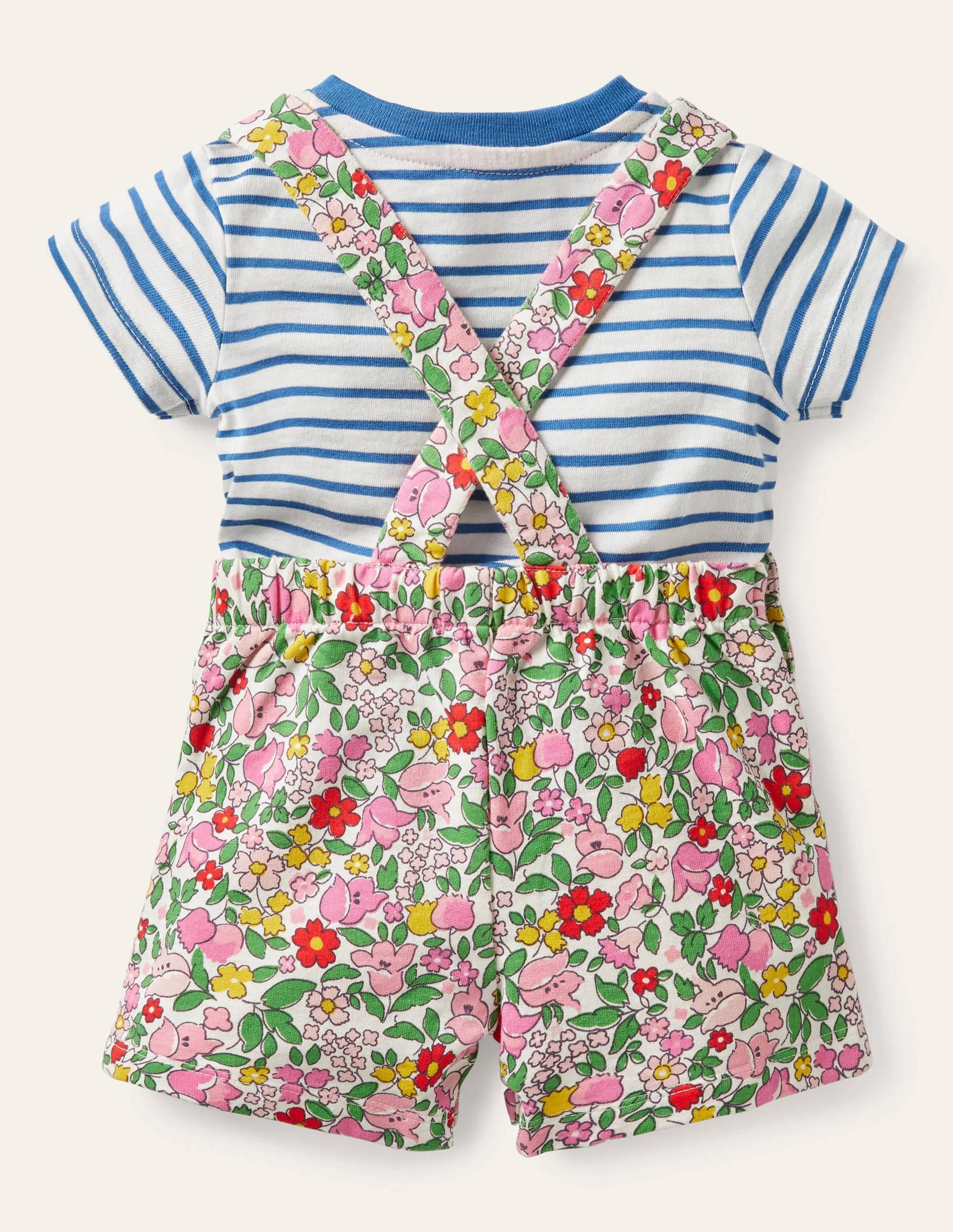 Jersey Dungaree Set-Pink Lemonade Vintage Floral