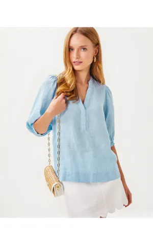 Mialeigh Linen Top Blue Peri