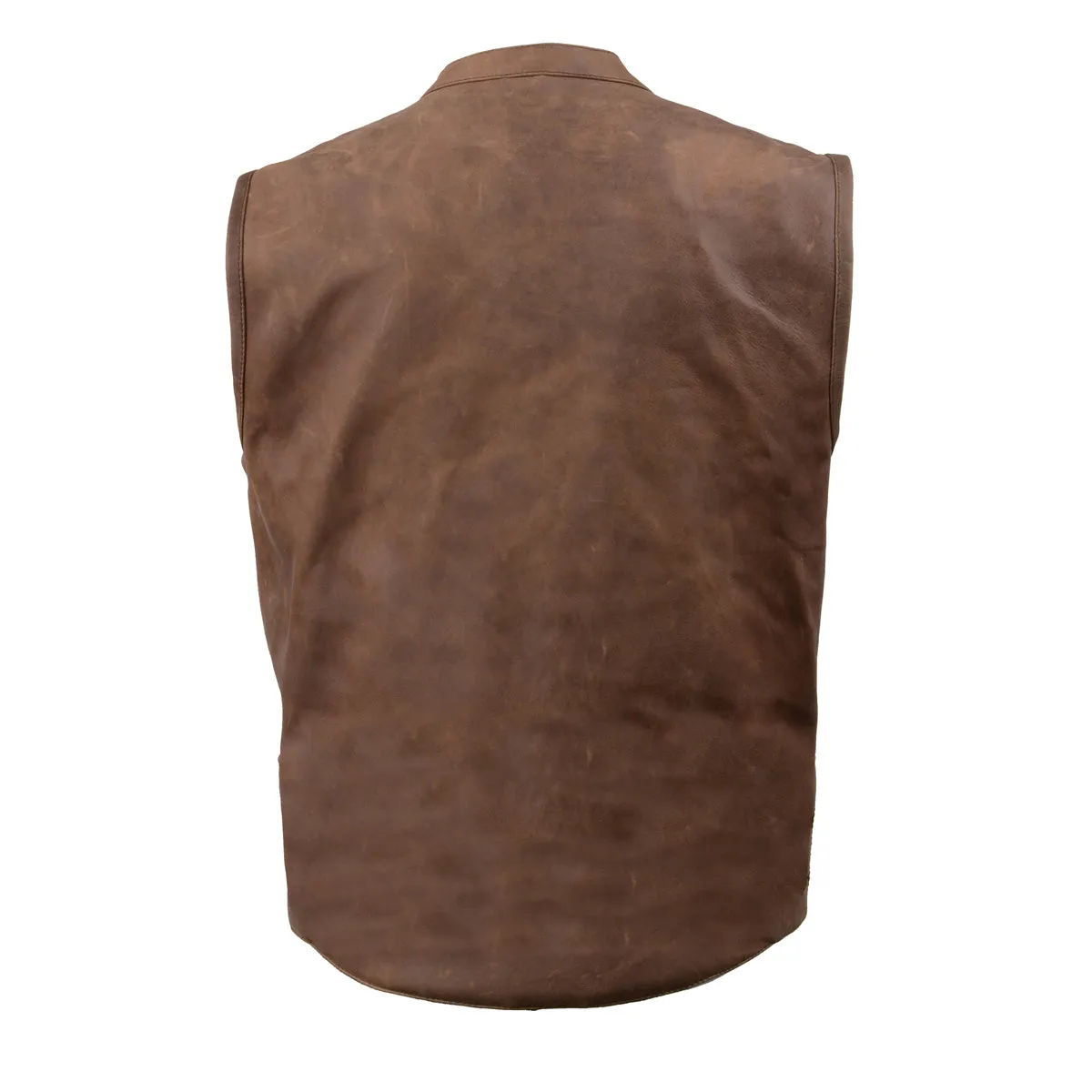 MLM3519 Men's Gambler Crazy Horse Brown Vintage Leather Vest - Club Style Motorcycle Rider Vest