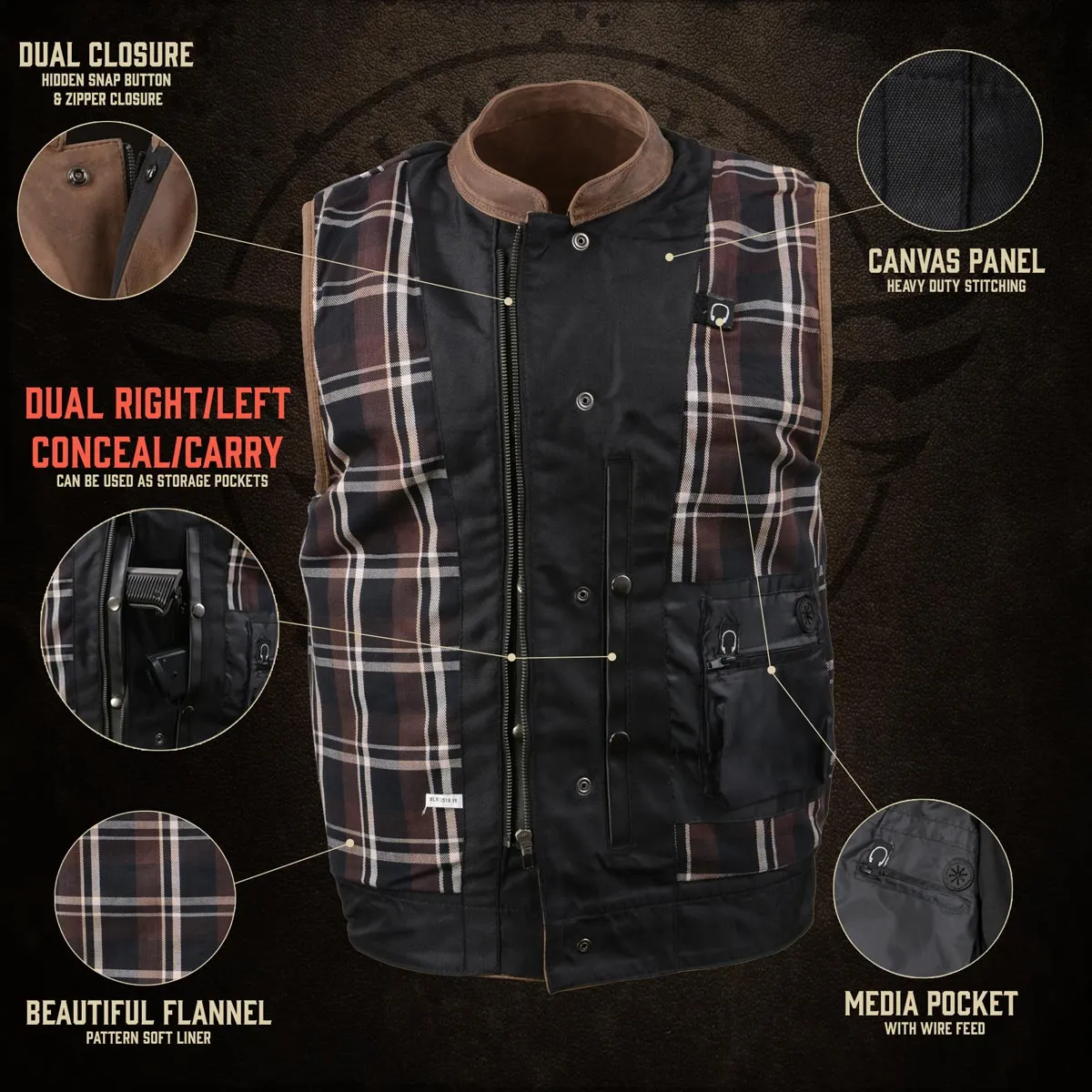 MLM3519 Men's Gambler Crazy Horse Brown Vintage Leather Vest - Club Style Motorcycle Rider Vest