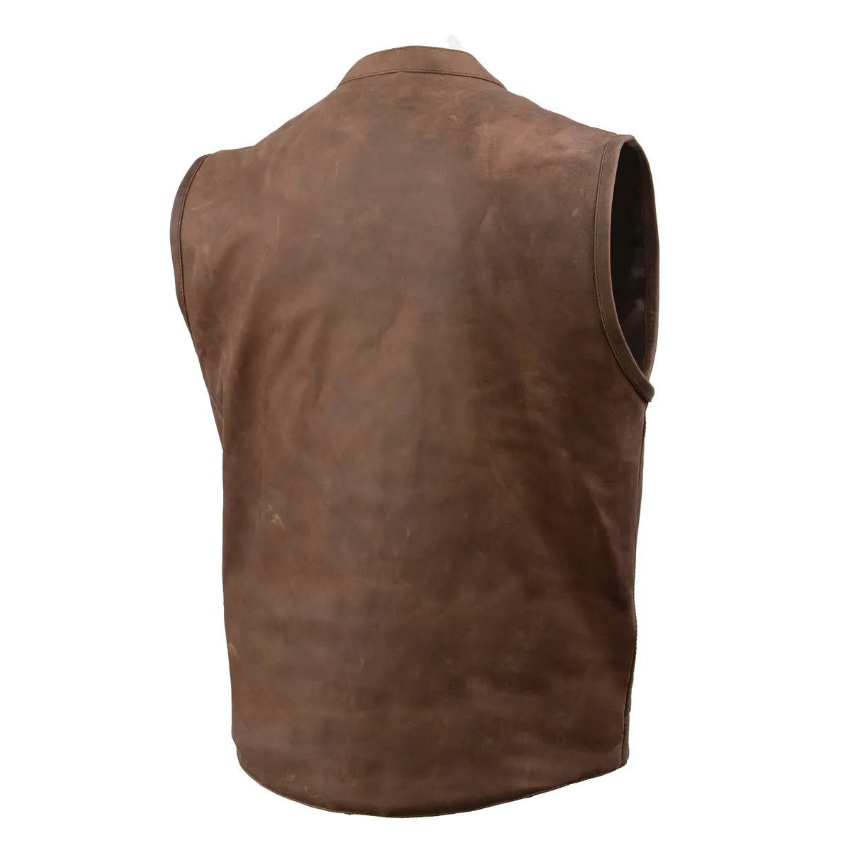 MLM3519 Men's Gambler Crazy Horse Brown Vintage Leather Vest - Club Style Motorcycle Rider Vest