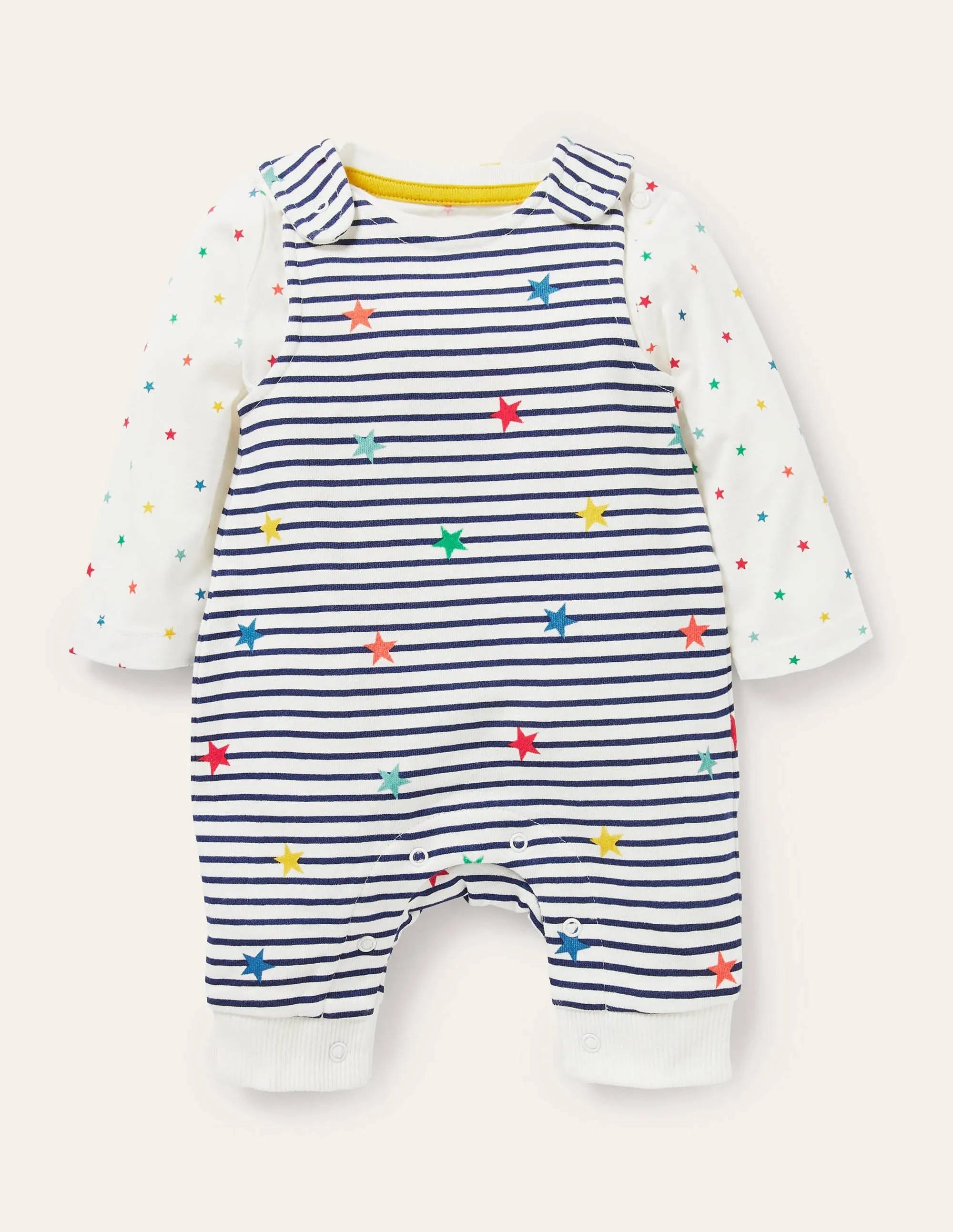 Organic Dungaree Set-Multi Star Stripe