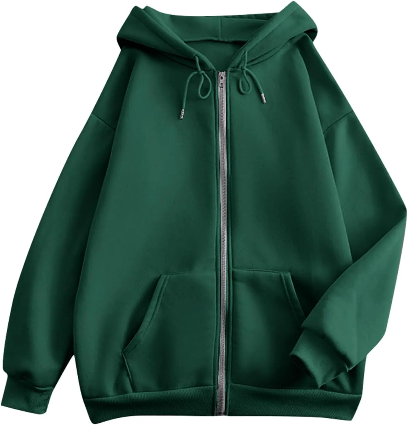 Oversized Hoodies for Women Cute Solid Color Drawstring Fashion Hoodies Loose Fit Zip Up Sweatshirt with Pocket