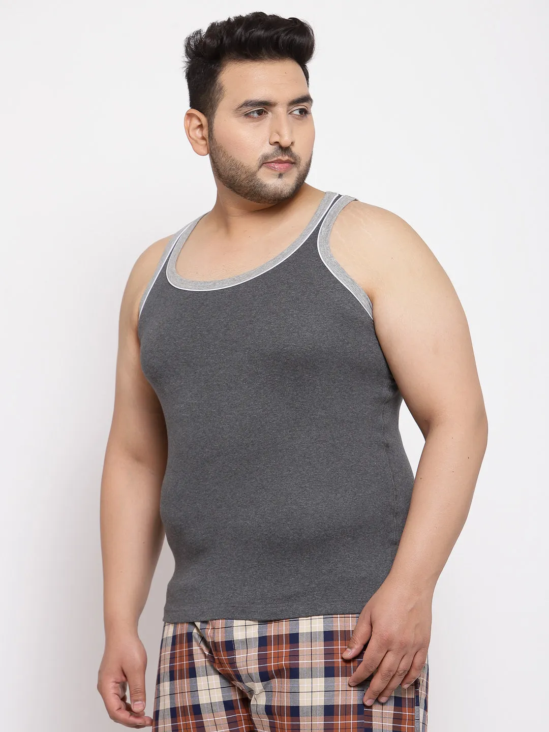 plusS Men Charcoal Innerwear Vests