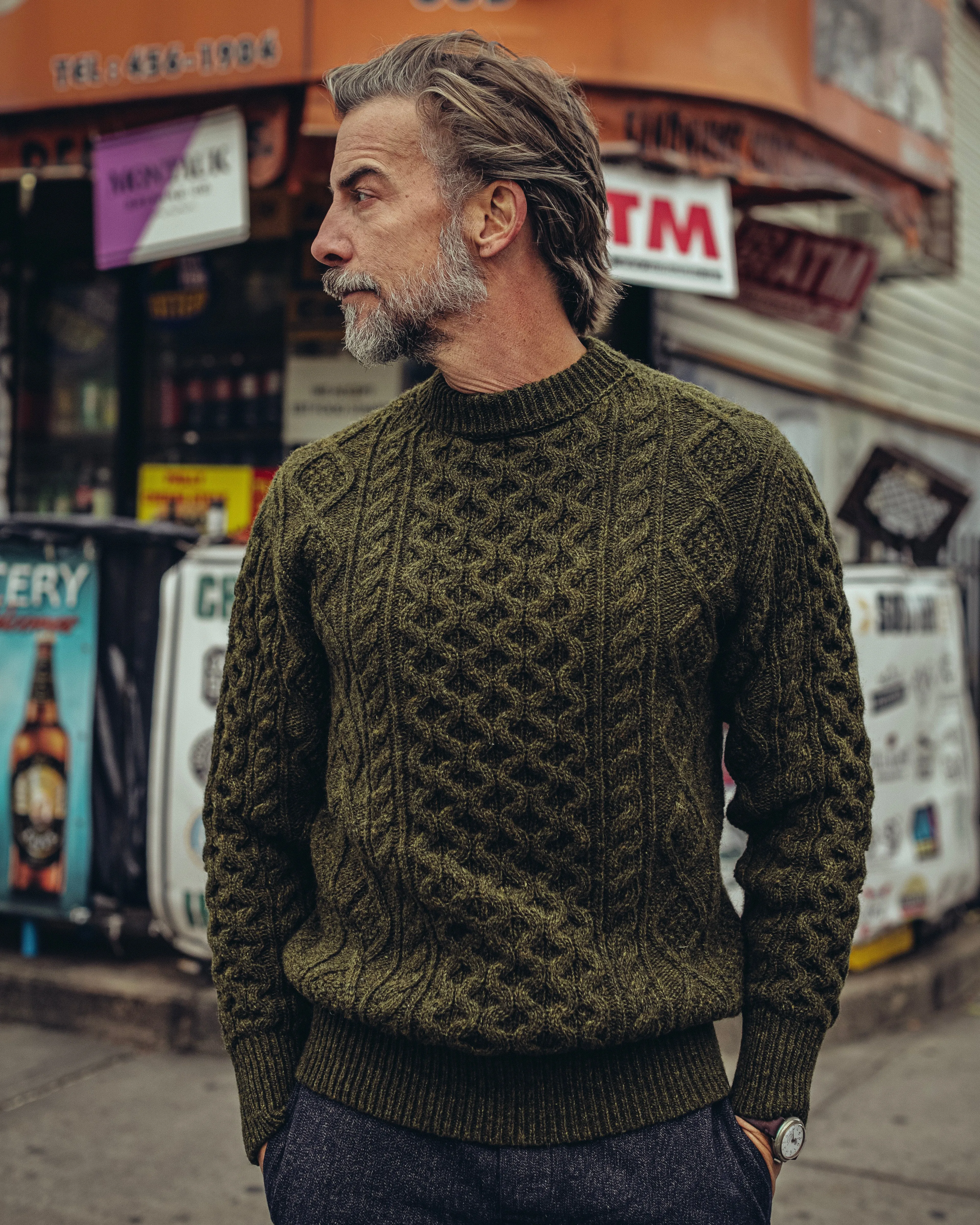 Pre Order - Steve McQueen Olive Donegal Irish Wool Sweater ETA 12/25