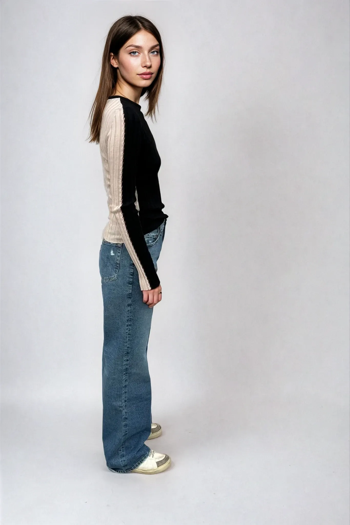 Sara Long Sleeve Rib Top Black/Butter