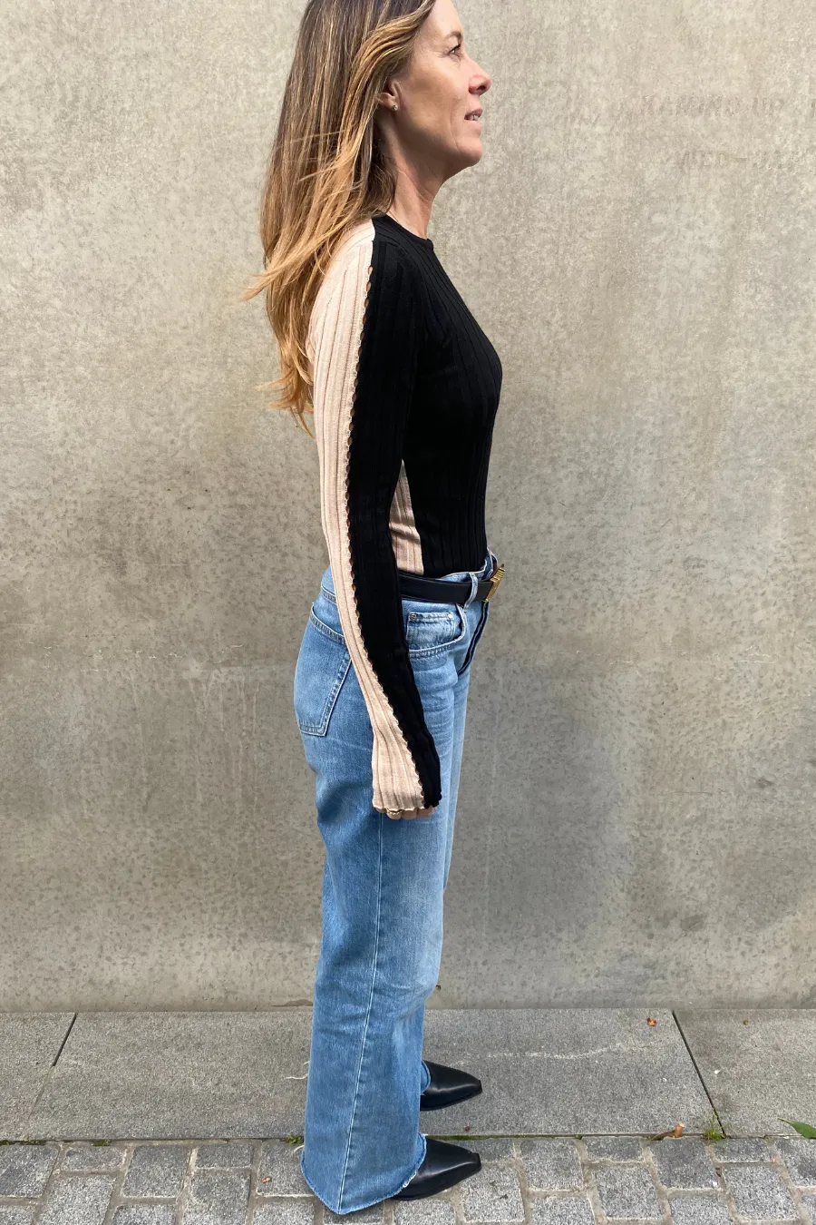 Sara Long Sleeve Rib Top Black/Butter