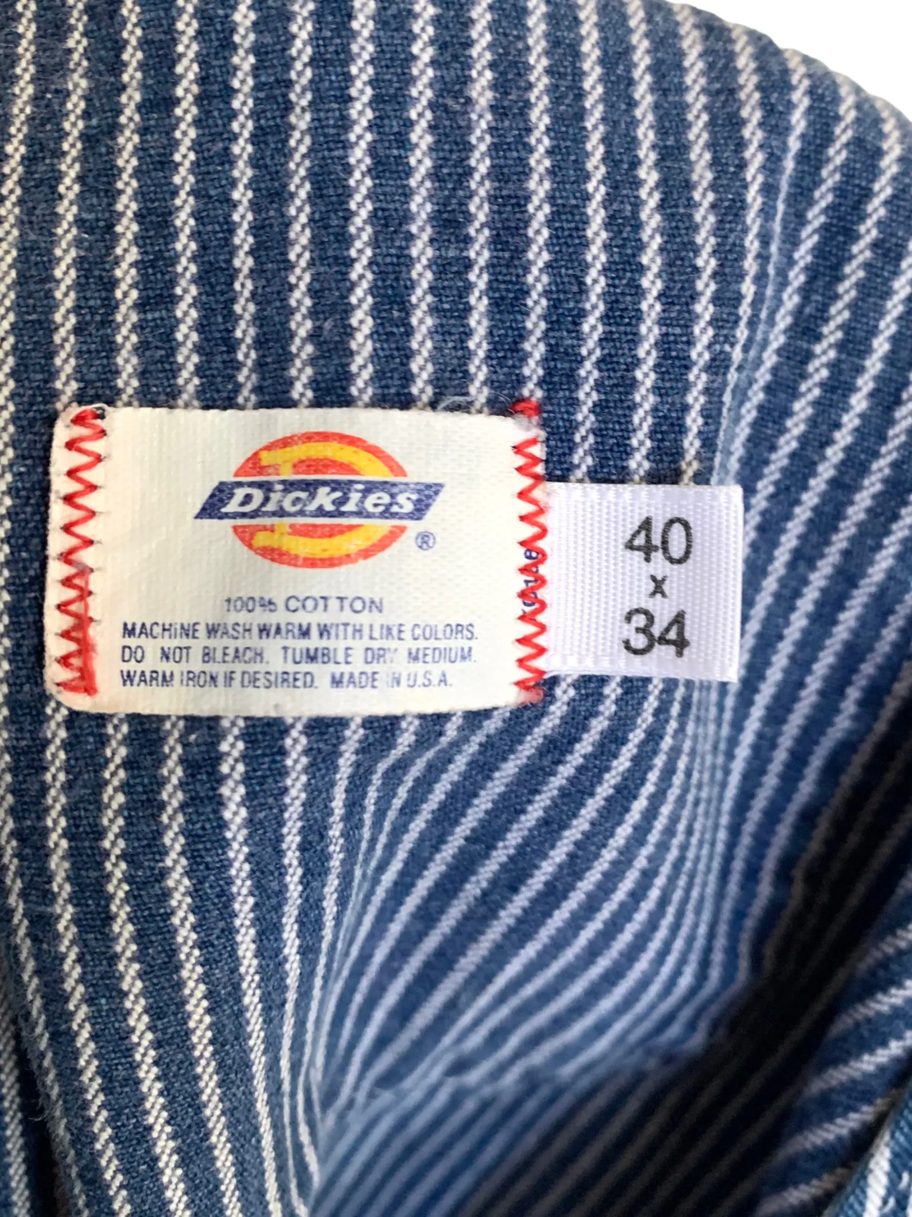 Vintage 80s Dickies Pinstripe Oversized Railroad Coverall Dungaree Overalls | Size 40 Inch Waist