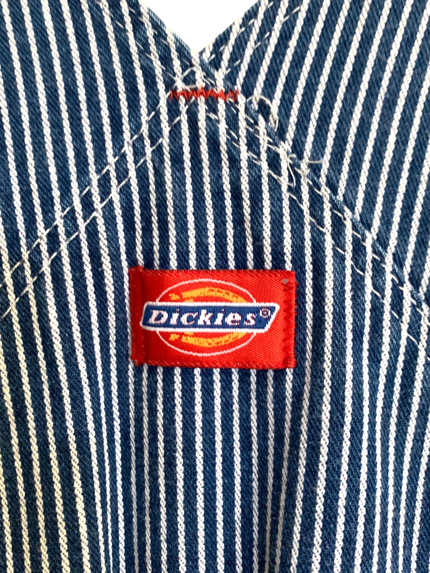 Vintage 80s Dickies Pinstripe Oversized Railroad Coverall Dungaree Overalls | Size 40 Inch Waist