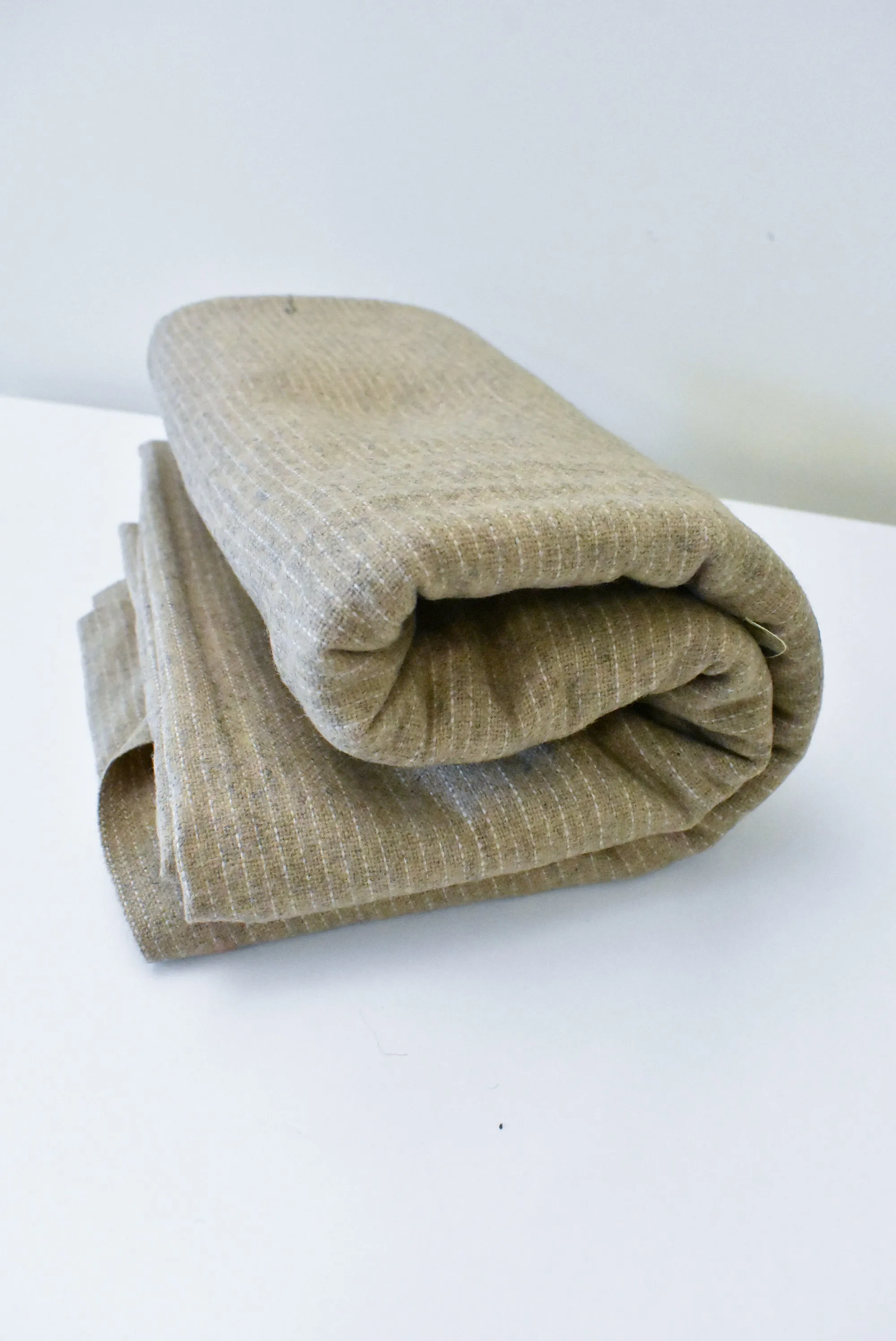 Wool fabric, beige with pinstripe
